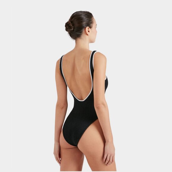 Hunza G Faye Crinkle Onepiece Swimsuit in Black/White One Size - Picture 2 of 7